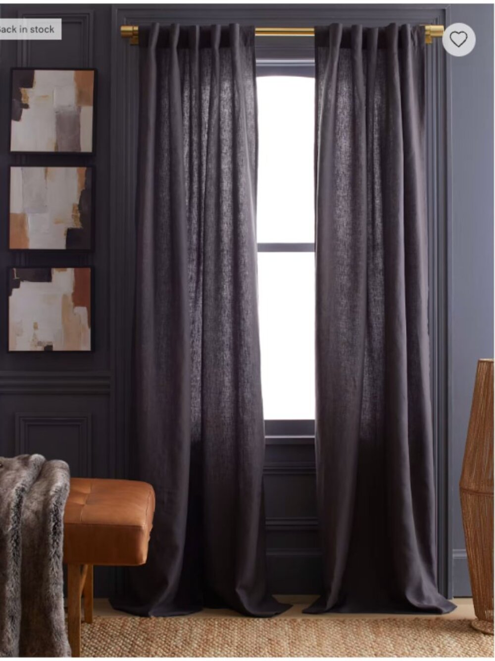 NWOT Quince European Linen Light Filtering Curtain 96 x 84 Grey EXTRA WIDE  (16)